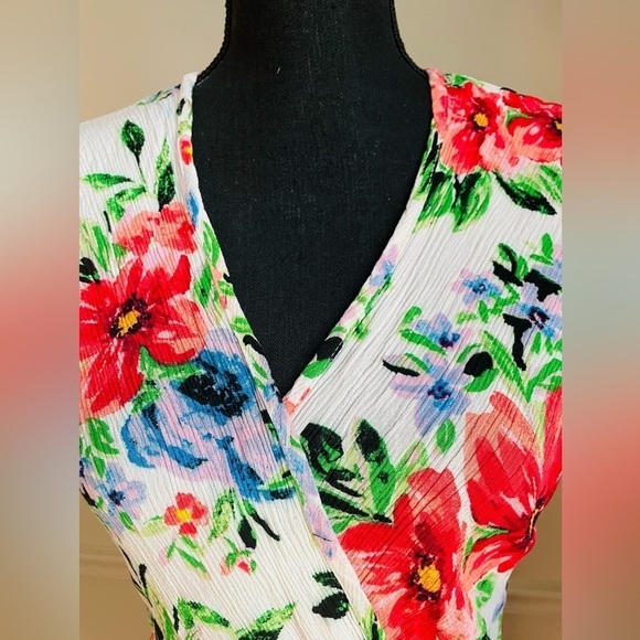 WOMEN’S White Floral V Neck Faux Wrap Midi Dress Size L - Picture 8 of 11